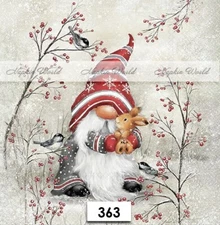 (363) TWO Paper LUNCHEON Decoupage Art Craft Napkins - CHRISTMAS GNOME DWARF HUG