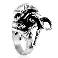 Gothic Space Alien Skull Rings Stainless Steel Men's Heavy Biker Jewelry Ring