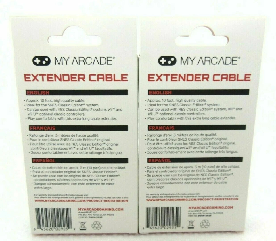 2 10ft My Arcade Gamepad Extender Cable Nintendo SNES NES Classic Edition Wii U - Image 2 of 4