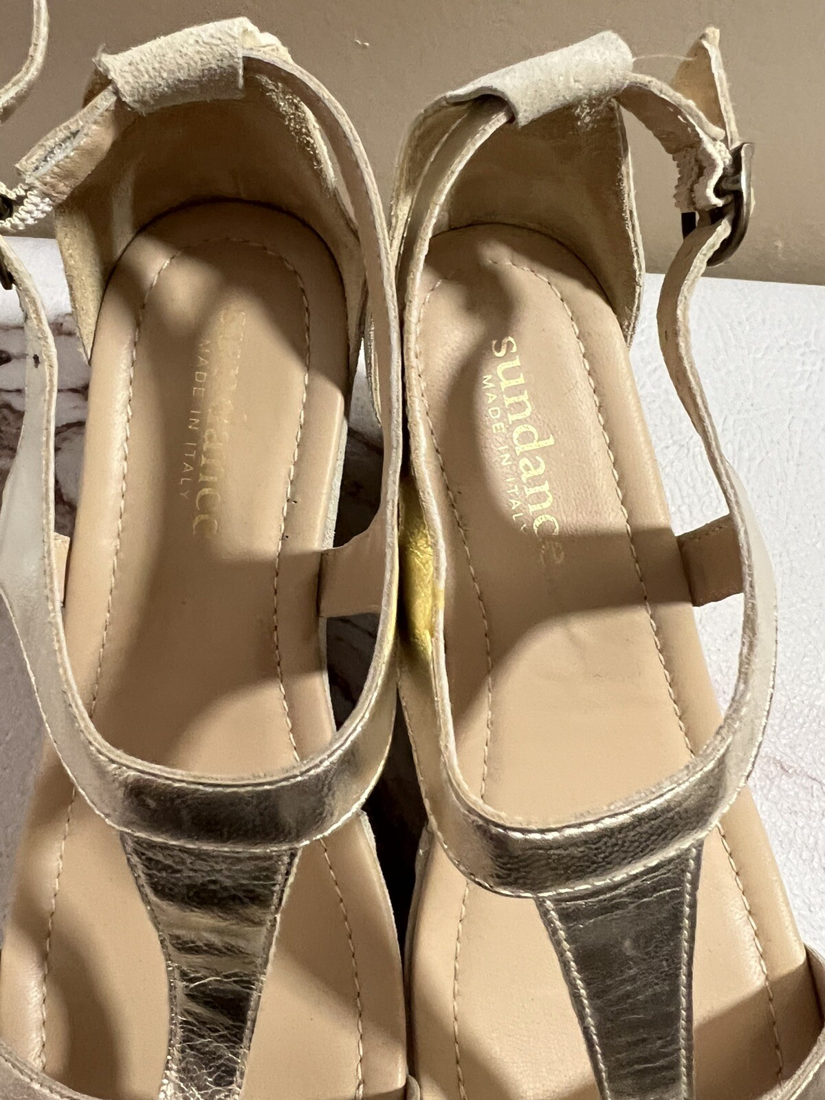Sundance Catalog Gold Wedge Sandals Suede Size 38 7.5… Gem