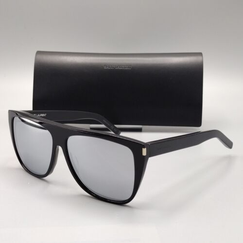 Saint Laurent SL 1 Unisex Black Frame Grey Mirror Lens Square Sunglasses 59MM - Picture 1 of 7