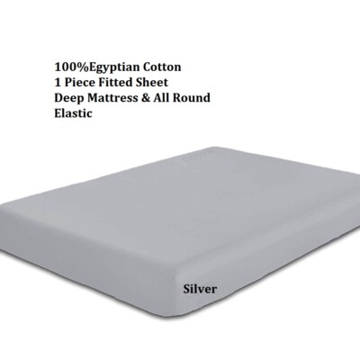 RoyalQualityX-Deep15'' Fitted Sheet EgyptianCotton 600/1000TC US-King SilverSolid