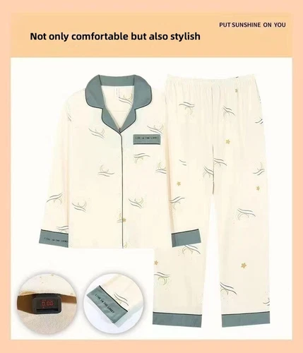 100% Cotton Women Pajama Set Soft Long Sleeve Pajamas Long Pants with Pockets - Bild 9 von 12