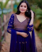 INDIAN DESIGNER GEORGETTE GOWN WITH FULLY EMBROIDERED DUPATTA WITH LACE BORDER