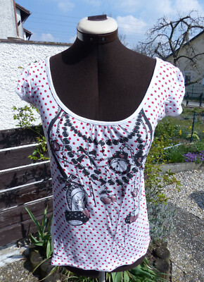T-Shirt Oberteil Tally Weijl weiß glitzer M 38 NEUWERTIG Vintage Print Glitzer