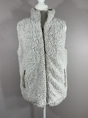 THREAD & SUPPLY Women s Medium Arctic Fleece Sherpa Vest Fuzzy White Taupe Boho