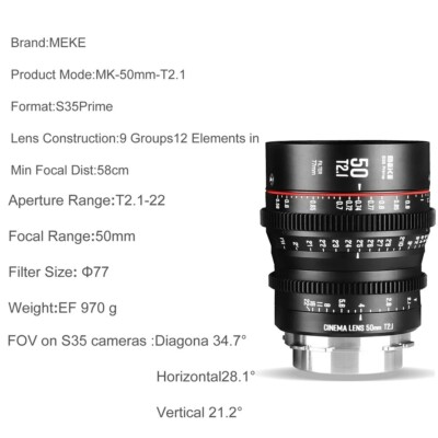 Meike 25mm T2.1 S35 Prime MF Manual Focus Cinema Lens for Canon EF