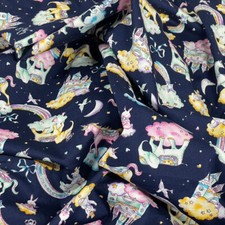100% Cotton Poplin Unicorn Clouds Elephant Dress Fabric Rose & Hubble 45" NAVY