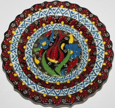 Turkish 7'' (18cm) Raised Iznik Tulip & Floral Pattern Handmade Ceramic Plate