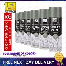 6x 151 Multipurpose Grey Primer Spray Paint for Wood Walls Metal Plastic 400ml