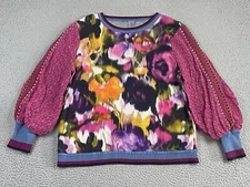 Anthropologie Bl^nk London Top P/L Pullover Eyelet Puff Sleeve Floral Boho EXC