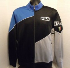 Fila Sport Italia Full Zip Jacket Black/Blue/Silver Polyester Embroidered SZ MED