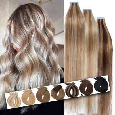 Highlight Thick Tape In 100% Real Human Remy Hair Extensions Skin Weft Full Head