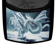 Frosted White Cold Dragon Roaring Hood Truck Wrap Vinyl Car Graphic Decal