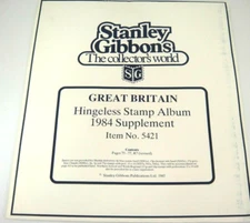 Stanley Gibbons Great Britain Hingeless 1984 Stamp Album Supplement #5421 NOS