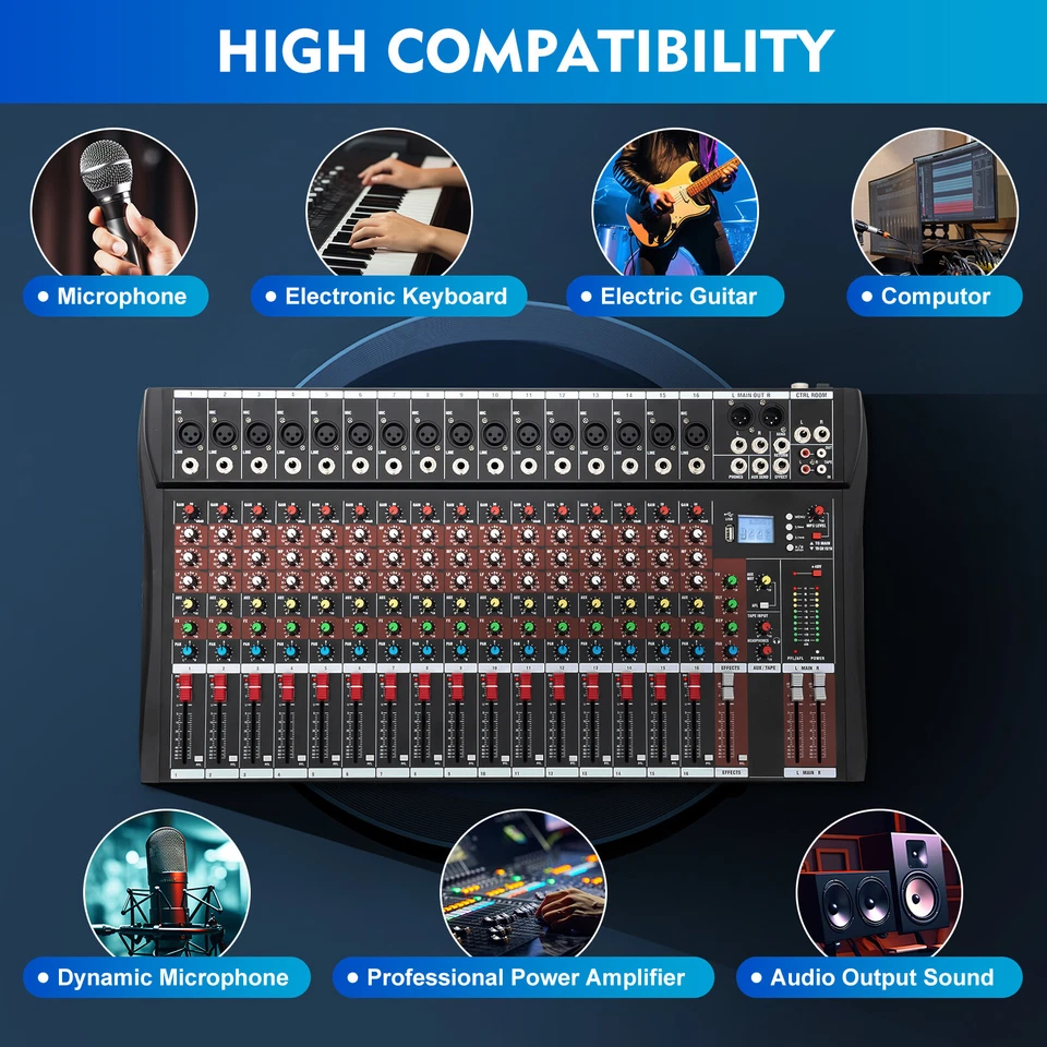 16 Channel Professional Powered Mixer power mixing USB - Image 2 of 4