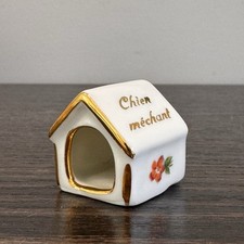 Limoges Porcelain Castel Miniature Dog kennel Attention ‘Chien Mechant’ Bad Dog!