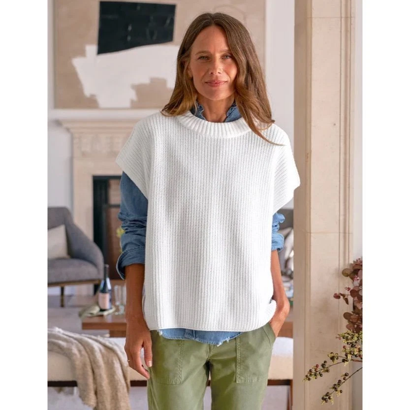 Chaleco Frank & Eileen Montecito S Blanco Algodón Tejido Sin Mangas Suéter Capas Foto 2 de 4