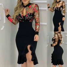 Womens Floral Lace Mesh Party Bodycon Dress Ladies Evening Cocktail Dresses Size