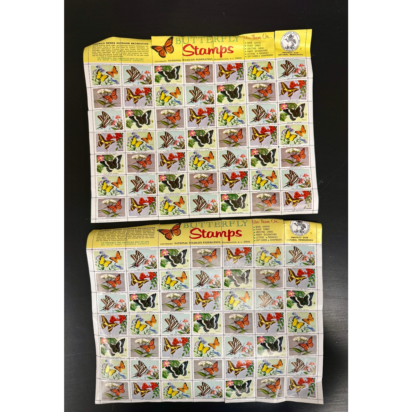 Vintage 1959 National Wildlife Federation Butterfly Cinderella Sheets  Lot of 2