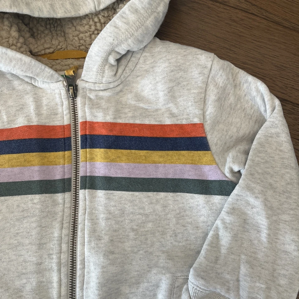 Mini Boden Sudadera con Capucha Niños Arco Iris Rayas Sherpa Forrada Cremallera Completa Sudadera con Capucha Talla 3/4 Foto 3 de 4