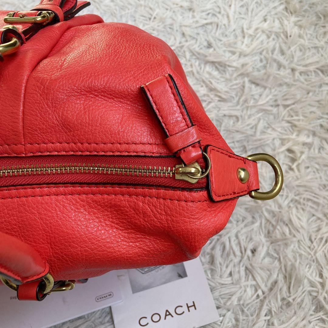 COACH Tote bag Red Leather 2way Shoulder bag Zip Old Vintage From Japan thumbnail 15