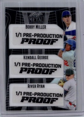 Bobby Miller Kendall George River Ryan Leaf Baseball 1/1 Pre Production Proof