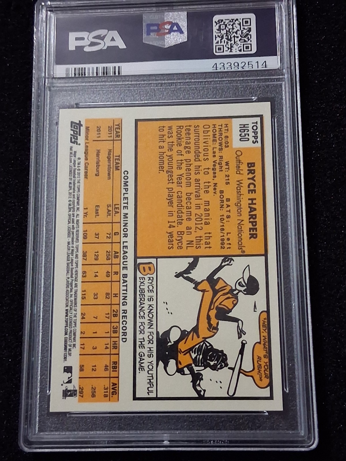 2012 Topps Heritage Bryce Harper #H650 PSA 9 Mint Rookie Card RC Rare SP view 2