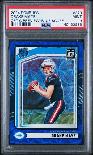 2024 Panini Donruss Optic Preview Drake Maye Blue Scope Rookie #379 PSA 9 Mint