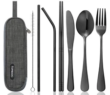 8-Piece Reusable Stainless Steel Travel Cutlery Set with Case - Fork, Spoon.Chop
