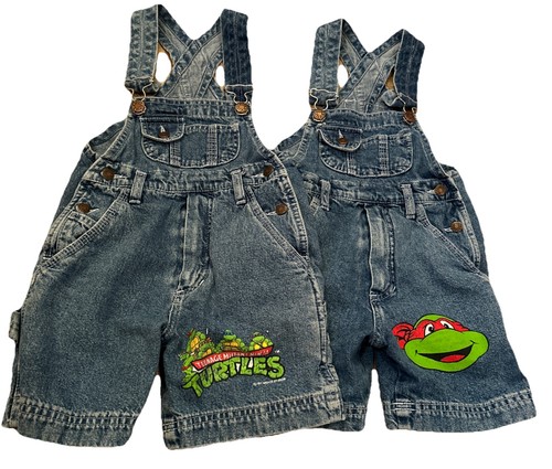 2 Teenage Mutant Ninja Turtles Denim Overalls Size 2T Nickelodeon TMNT Vintage