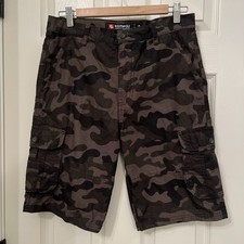 Southpole Youth 100 Cotton Green Brown Camouflage Ripstop Cargo Shorts Sz 18