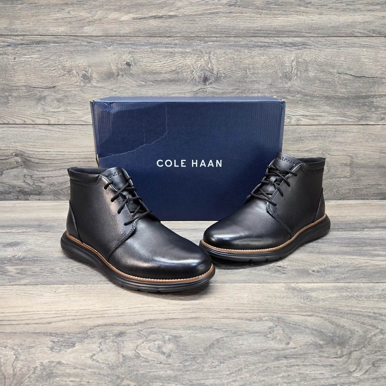 Cole Haan Men's Chukka Grand + Plus Ultra Leather Boots Black Leather Dress New