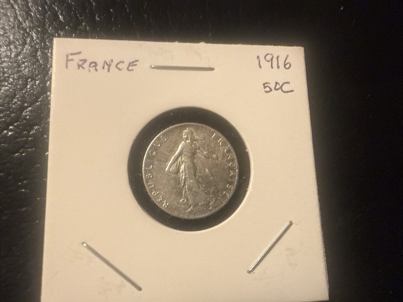 France 1916 50 Centimes Silver Coin