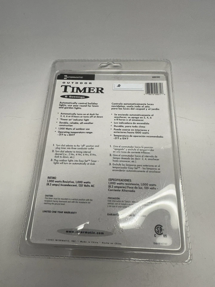 FACTORY SEALED Intermatic OUTDOOR TIMER 6 Settings Dusk Dawn Light Sensor HB51RC - Image 3 of 4
