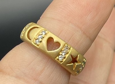 Women's Ring Signed EDCO Gold Tone Star Heard Moon Rhinestone As Is