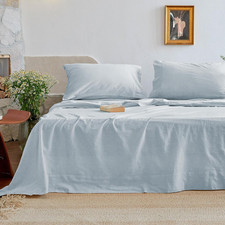 Cotton Flat Sheet Only King Size, 100 Stone Washed Cotton Linen like Cooling Br