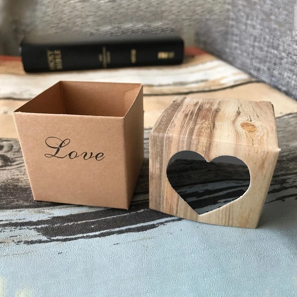 Caja de dulces de papel kraft 50 piezas patrón en forma de corazón para embalaje de boda cumpleaños Foto 4 de 4