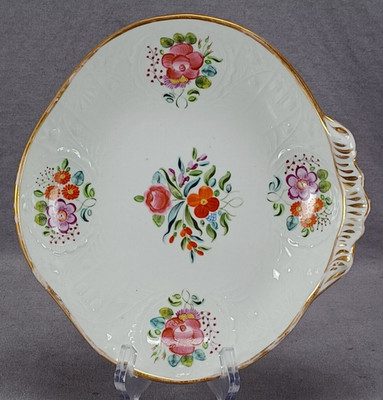 Coalport Hand Painted 230 Floral & Gold Relief Molded Dessert Dish C. 1815-1825