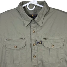 AVEDON COLBY Mens Long Sleeve Button Up Shirt Khaki 2 XL Cotton Safari Outdoor