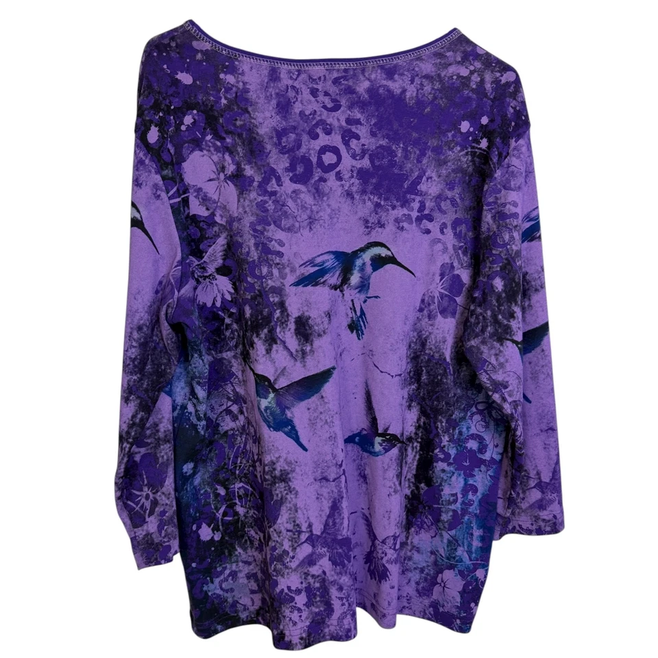 Camisa Cactus Para Mujer 2XL Púrpura Top Colibríes Jerome Estrás Algodón Brillante Foto 2 de 4
