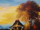 Vintage Oil Painting Southeast Asian River Scene Stilt House Sunset Landscape — photo 4