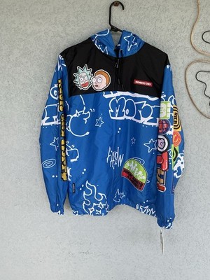 Members Only Rick and Morty Full Zip Hooded Jacket Men s L Blue Lightweight