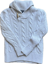 Boys 5 Polo Ralph Lauren Off White Sweater Cable Knit Toggle Mock Neck Rare Find