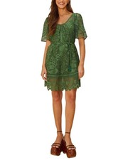 Farm Rio Pineapple Guipure Green Mini Dress Women's  Xxs