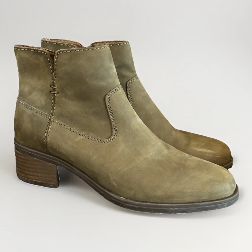 Botas de tornozelo Earth Oslo verde oliva couro nobuck acolchoado conforto 9 excelente estado usado - Imagem 2 de 4