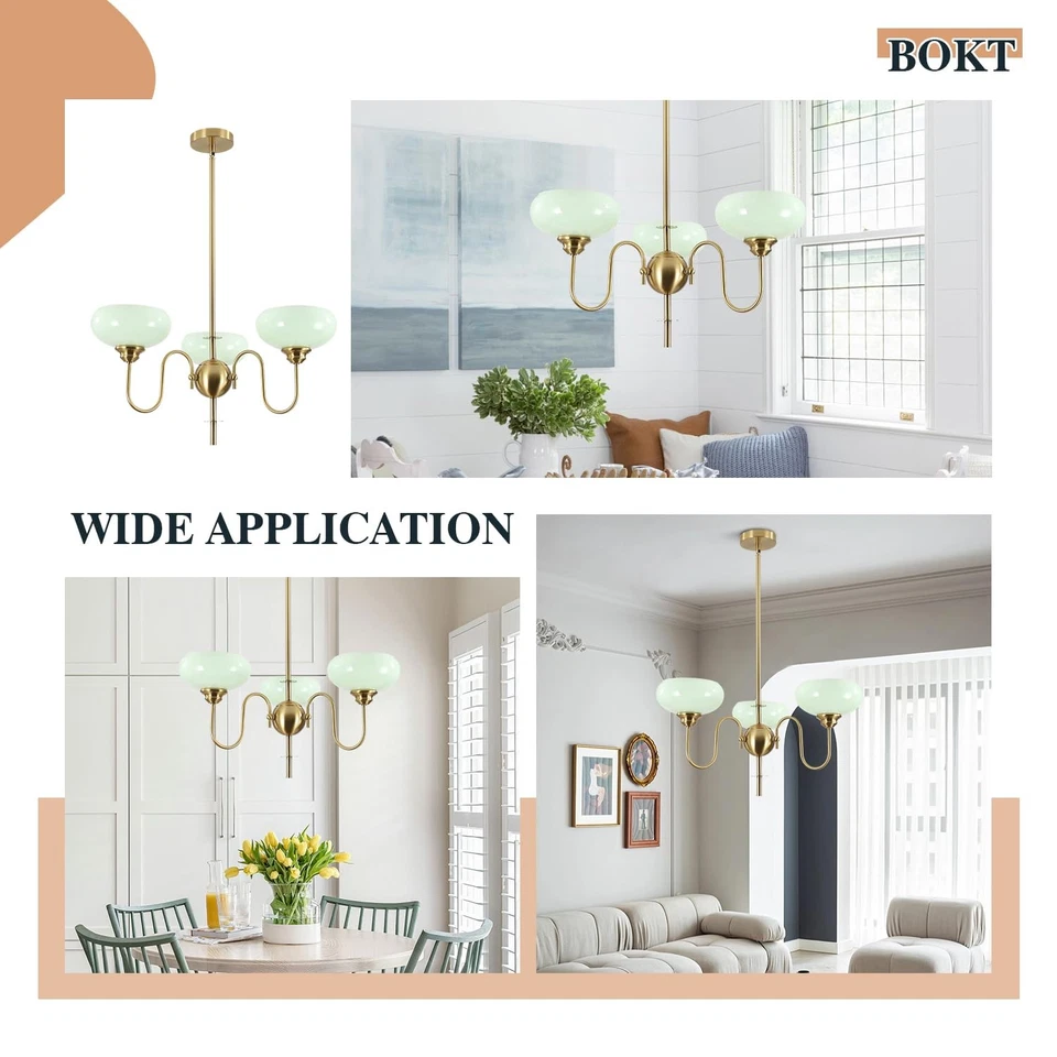 Lámpara de araña Sputnik verde de 3 luces de mediados de siglo moderna lámpara colgante con... Foto 4 de 4