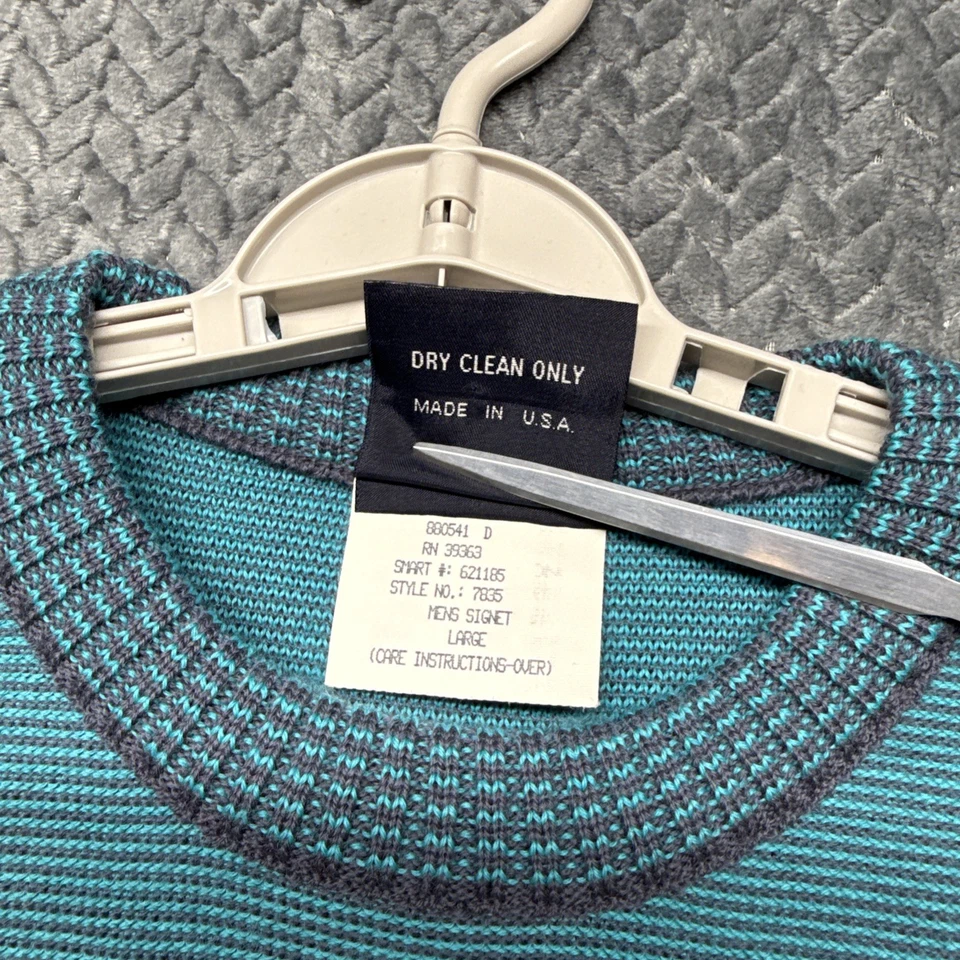 VTG Demetre 100% Wool Sweater Men Large Teal Blue Geometric Knit Made In USA - Image 4 of 4
