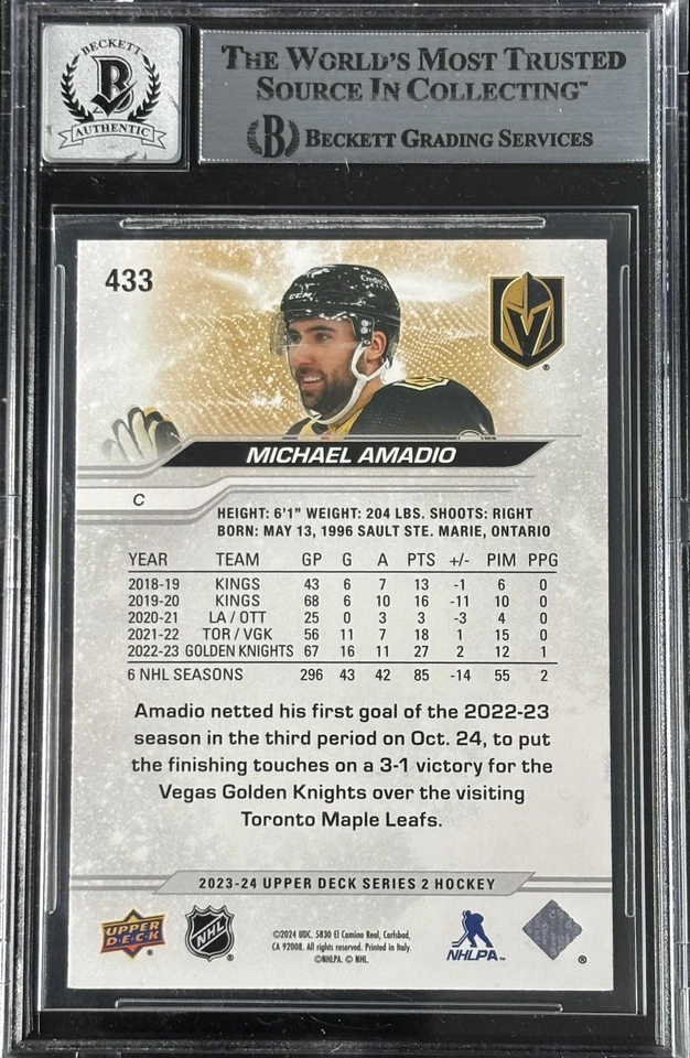 Michael Amadio Signed 2023-24 UD Deluxe /250 #433 BAS Autograph Grade 10 Card - Image 2 of 2