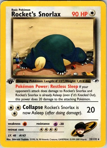 Rocket's Snorlax 033/132 Gym Heroes Pokemon MP 1st Edition